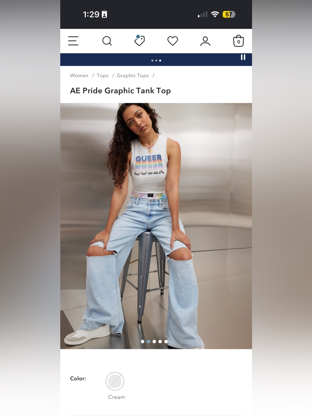 American Eagle Outfitters “Queer” Cream Pride Graphic Tank Top